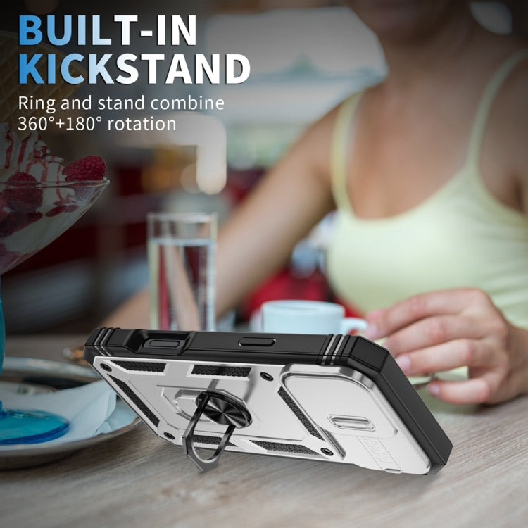 For iPhone 16 Pro Max Sliding Camshield TPU + PC Phone Case with Holder(White+Black) by buy2fix