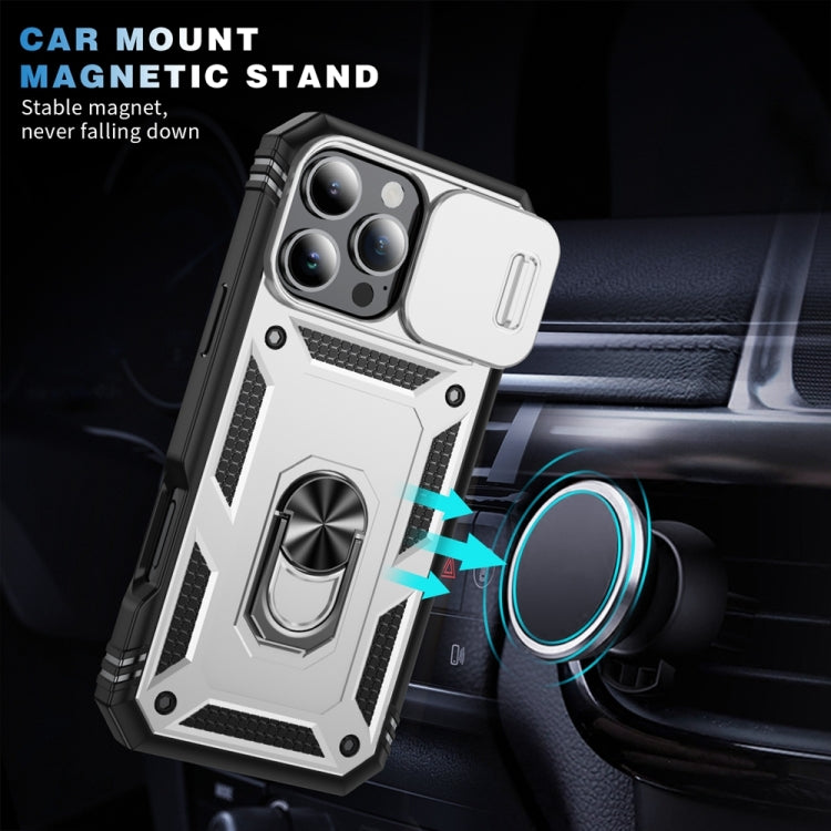 For iPhone 16 Pro Max Sliding Camshield TPU + PC Phone Case with Holder(White+Black) by buy2fix