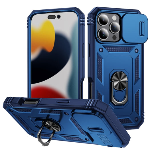 For iPhone 16 Pro Max Sliding Camshield TPU + PC Phone Case with Holder(Navy Blue) by buy2fix
