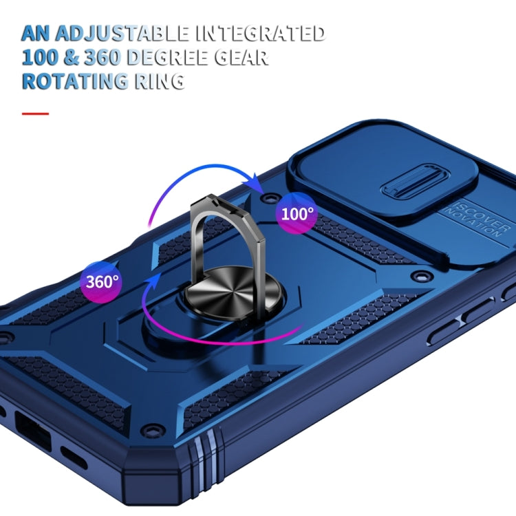 For iPhone 16 Pro Max Sliding Camshield TPU + PC Phone Case with Holder(Navy Blue) by buy2fix