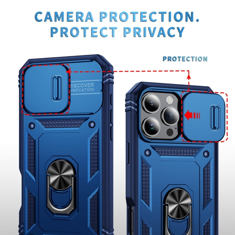 For iPhone 16 Pro Max Sliding Camshield TPU + PC Phone Case with Holder(Navy Blue) by buy2fix