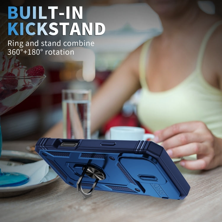 For iPhone 16 Pro Max Sliding Camshield TPU + PC Phone Case with Holder(Navy Blue) by buy2fix