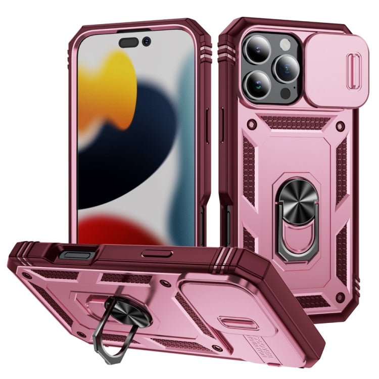 For iPhone 16 Pro Max Sliding Camshield TPU + PC Phone Case with Holder(Pink+Rose Red) by buy2fix