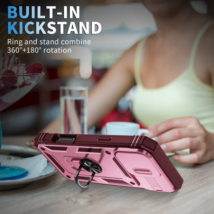 For iPhone 16 Pro Max Sliding Camshield TPU + PC Phone Case with Holder(Pink+Rose Red) by buy2fix