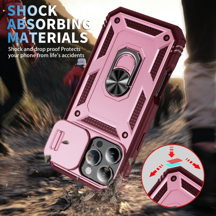 For iPhone 16 Pro Max Sliding Camshield TPU + PC Phone Case with Holder(Pink+Rose Red) by buy2fix