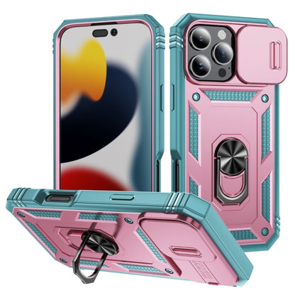 For iPhone 16 Pro Max Sliding Camshield TPU + PC Phone Case with Holder(Pink+Green) by buy2fix