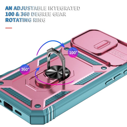 For iPhone 16 Pro Max Sliding Camshield TPU + PC Phone Case with Holder(Pink+Green) by buy2fix
