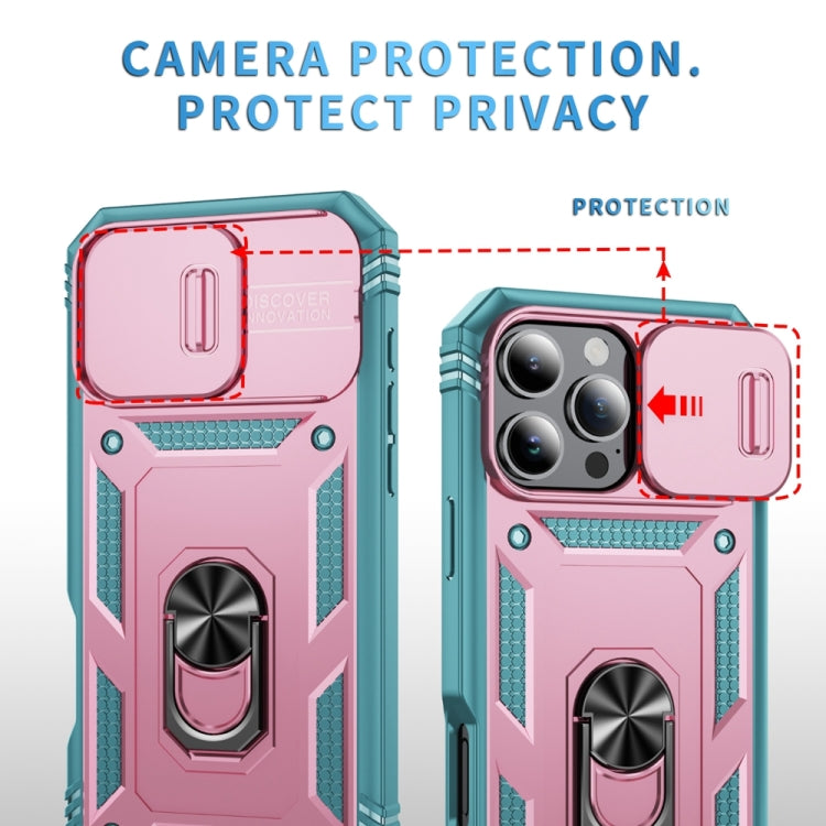 For iPhone 16 Pro Max Sliding Camshield TPU + PC Phone Case with Holder(Pink+Green) by buy2fix