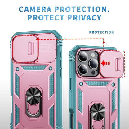 For iPhone 16 Pro Max Sliding Camshield TPU + PC Phone Case with Holder(Pink+Green) by buy2fix