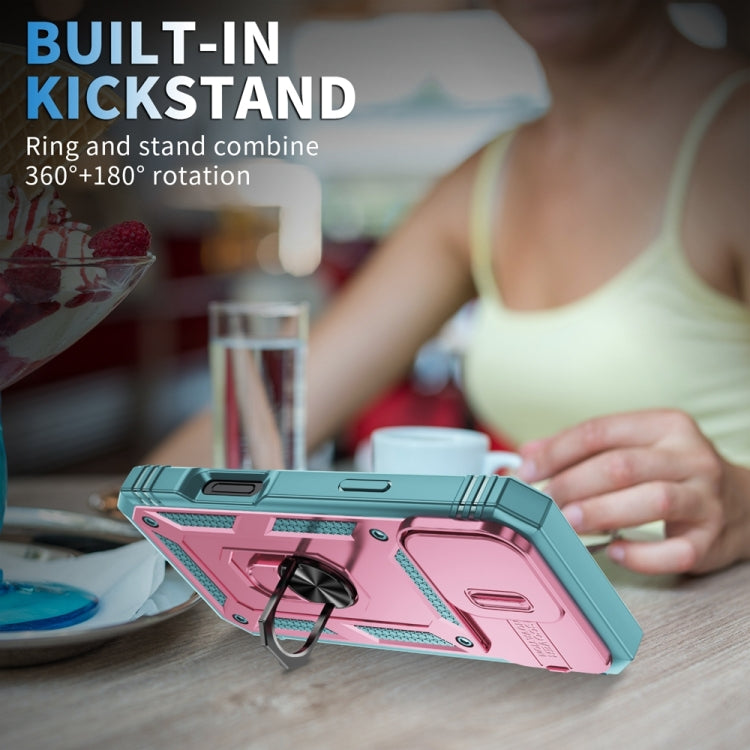 For iPhone 16 Pro Max Sliding Camshield TPU + PC Phone Case with Holder(Pink+Green) by buy2fix