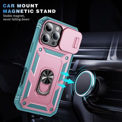 For iPhone 16 Pro Max Sliding Camshield TPU + PC Phone Case with Holder(Pink+Green) by buy2fix