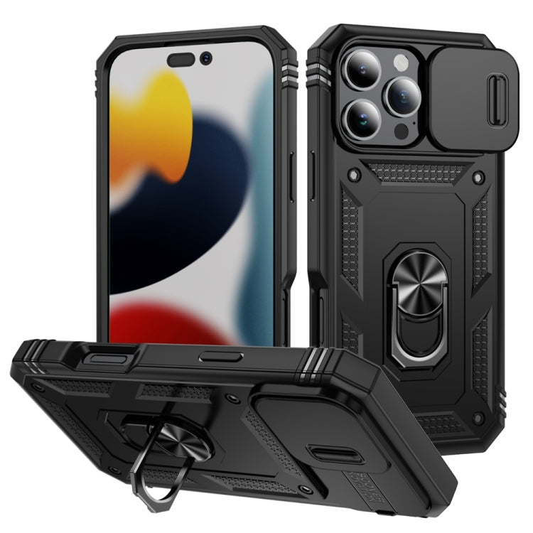 For iPhone 16 Pro Max Sliding Camshield TPU + PC Phone Case with Holder(Black) by buy2fix