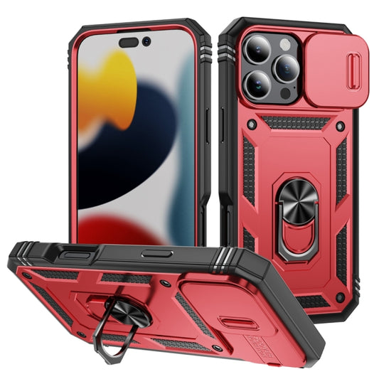 For iPhone 16 Pro Max Sliding Camshield TPU + PC Phone Case with Holder(Red+Black) by buy2fix