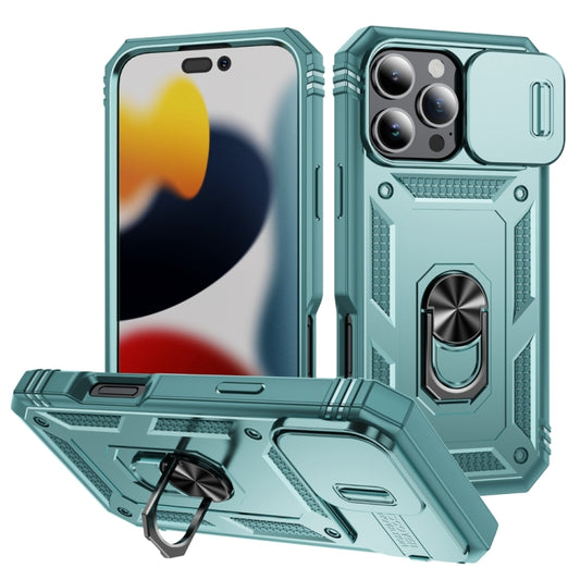 For iPhone 16 Pro Max Sliding Camshield TPU + PC Phone Case with Holder(Green) by buy2fix