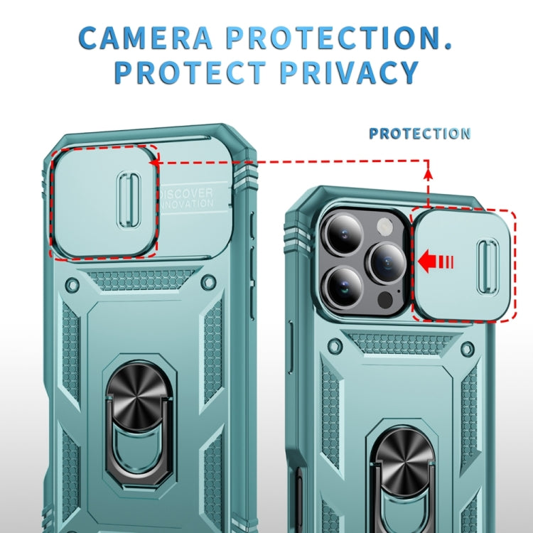 For iPhone 16 Pro Max Sliding Camshield TPU + PC Phone Case with Holder(Green) by buy2fix