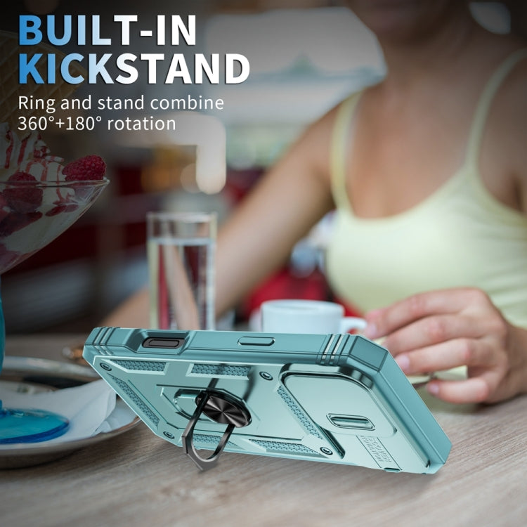 For iPhone 16 Pro Max Sliding Camshield TPU + PC Phone Case with Holder(Green) by buy2fix