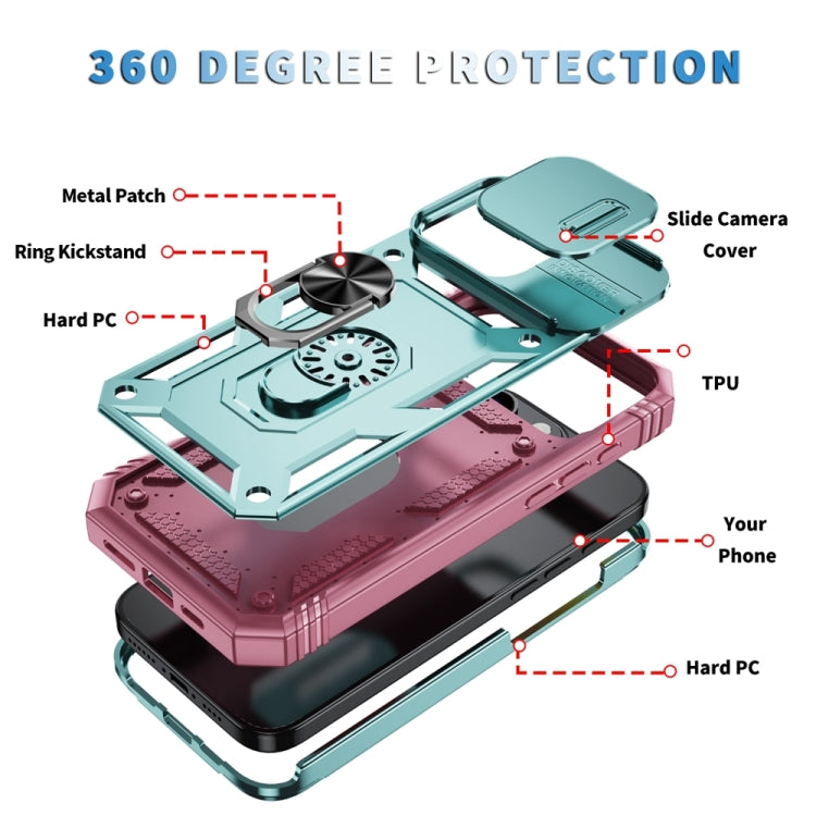 For iPhone 16 Pro Max Sliding Camshield TPU + PC Phone Case with Holder(Green+Pink) by buy2fix