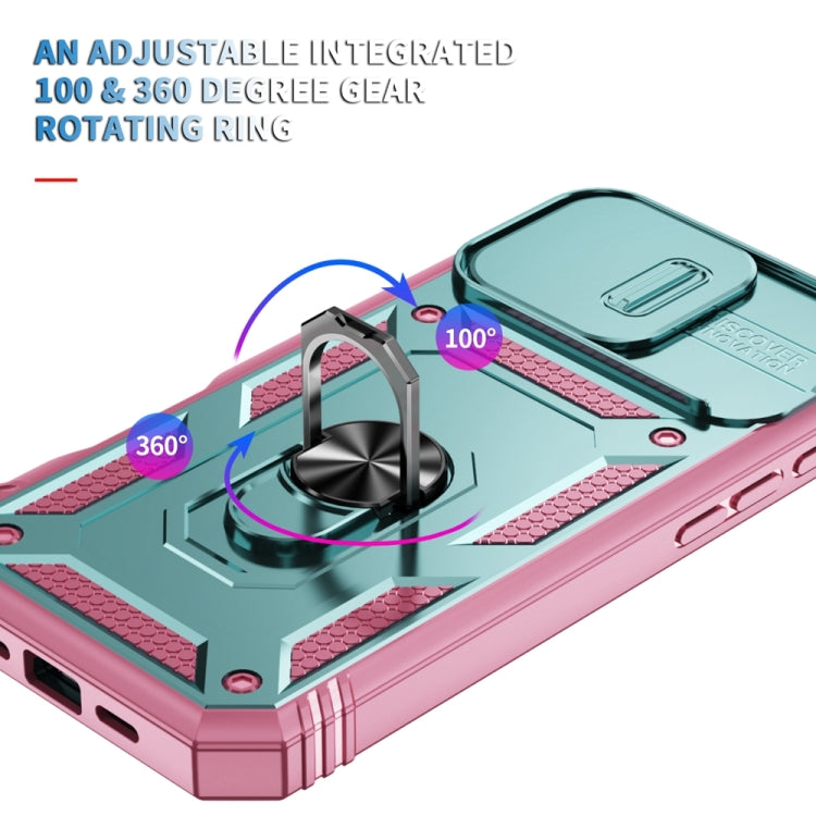 For iPhone 16 Pro Max Sliding Camshield TPU + PC Phone Case with Holder(Green+Pink) by buy2fix