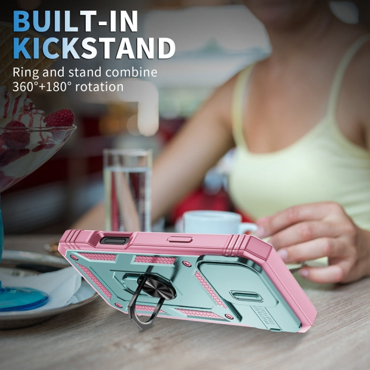 For iPhone 16 Pro Max Sliding Camshield TPU + PC Phone Case with Holder(Green+Pink) by buy2fix