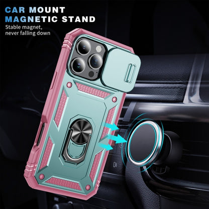 For iPhone 16 Pro Max Sliding Camshield TPU + PC Phone Case with Holder(Green+Pink) by buy2fix