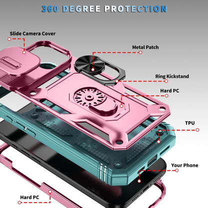 For iPhone 16 Sliding Camshield TPU + PC Phone Case with Holder(Green+Pink) by buy2fix