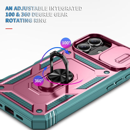 For iPhone 16 Sliding Camshield TPU + PC Phone Case with Holder(Green+Pink) by buy2fix