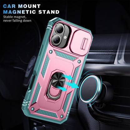 For iPhone 16 Sliding Camshield TPU + PC Phone Case with Holder(Green+Pink) by buy2fix