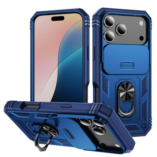 For iPhone 18 Pro Max / 17 Pro Max Sliding Camshield TPU + PC Phone Case with Holder(Navy Blue)