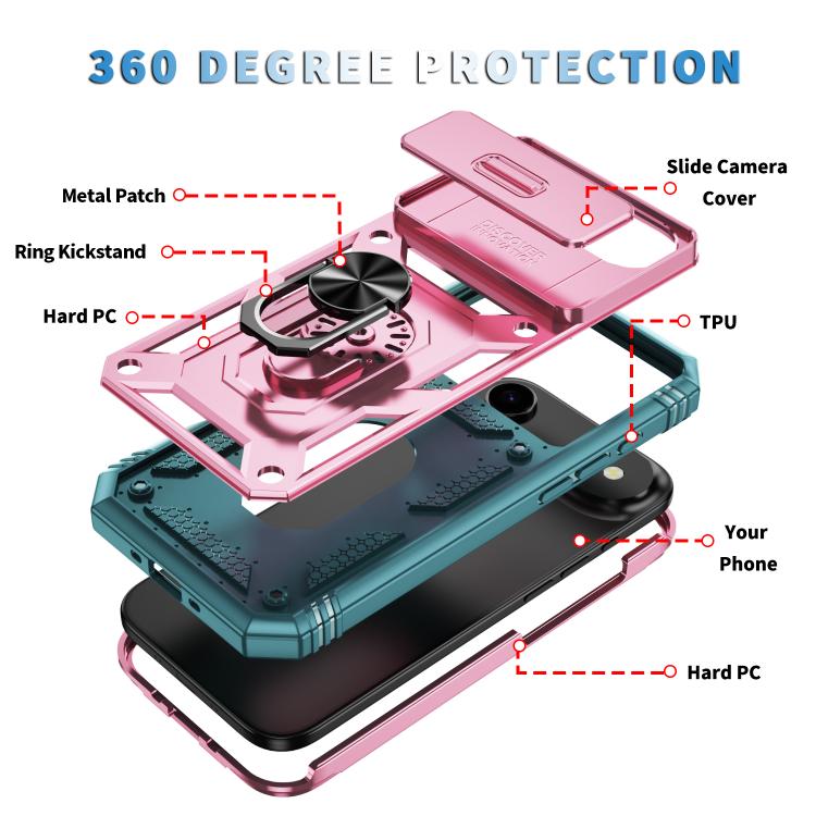 For iPhone Air Sliding Camshield TPU + PC Phone Case with Holder(Pink+Green) - iPhone Air Cases by buy2fix | Online Shopping UK | buy2fix
