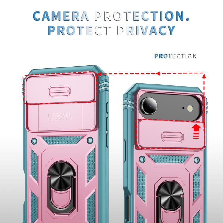 For iPhone Air Sliding Camshield TPU + PC Phone Case with Holder(Pink+Green) - iPhone Air Cases by buy2fix | Online Shopping UK | buy2fix