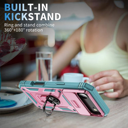 For iPhone Air Sliding Camshield TPU + PC Phone Case with Holder(Pink+Green) - iPhone Air Cases by buy2fix | Online Shopping UK | buy2fix