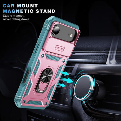 For iPhone Air Sliding Camshield TPU + PC Phone Case with Holder(Pink+Green) - iPhone Air Cases by buy2fix | Online Shopping UK | buy2fix