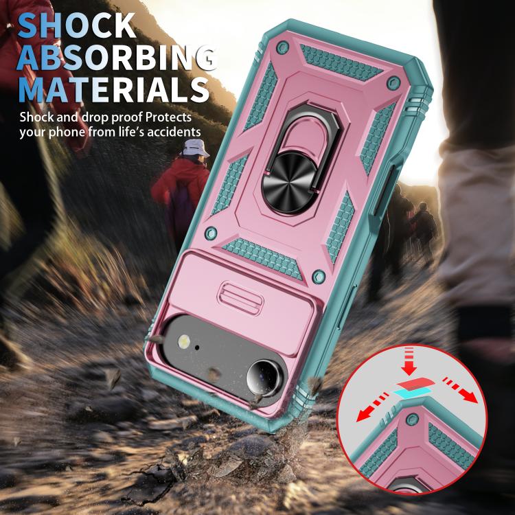 For iPhone Air Sliding Camshield TPU + PC Phone Case with Holder(Pink+Green) - iPhone Air Cases by buy2fix | Online Shopping UK | buy2fix