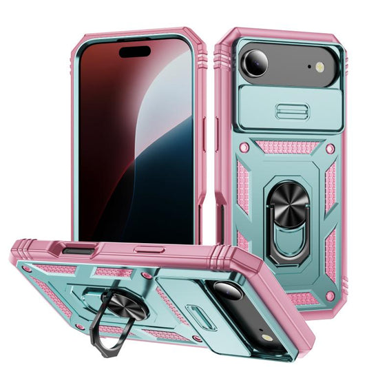 For iPhone Air Sliding Camshield TPU + PC Phone Case with Holder(Green+Pink) - iPhone Air Cases by buy2fix | Online Shopping UK | buy2fix