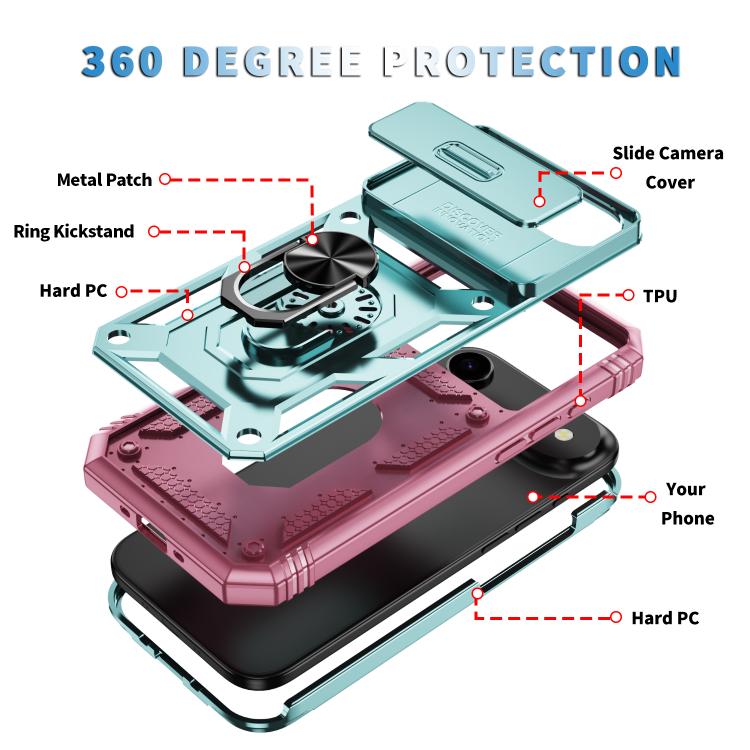 For iPhone Air Sliding Camshield TPU + PC Phone Case with Holder(Green+Pink) - iPhone Air Cases by buy2fix | Online Shopping UK | buy2fix