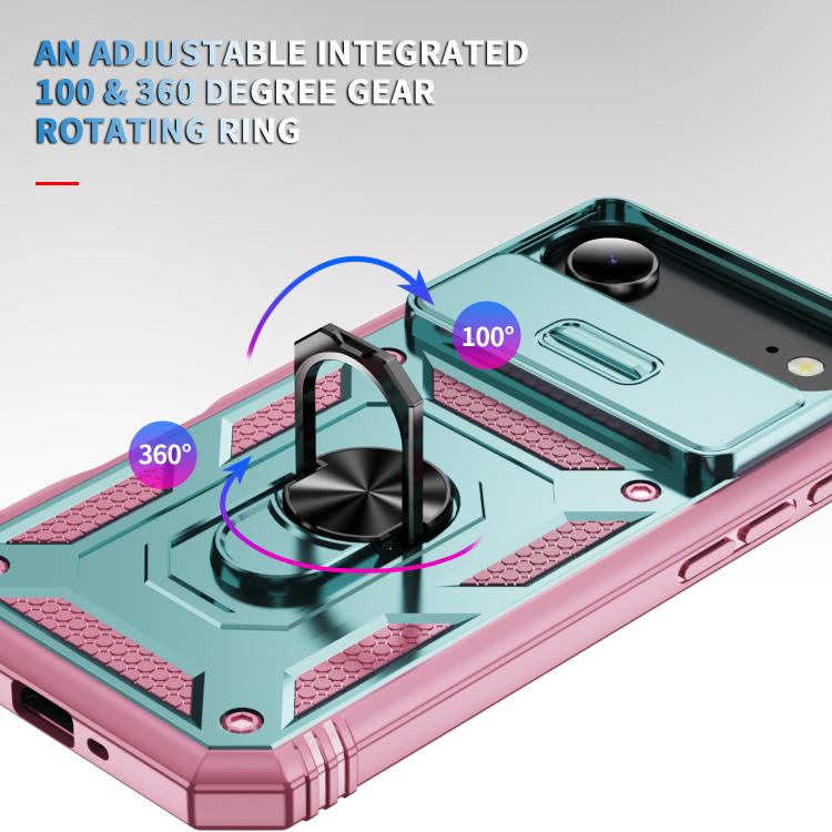 For iPhone Air Sliding Camshield TPU + PC Phone Case with Holder(Green+Pink) - iPhone Air Cases by buy2fix | Online Shopping UK | buy2fix