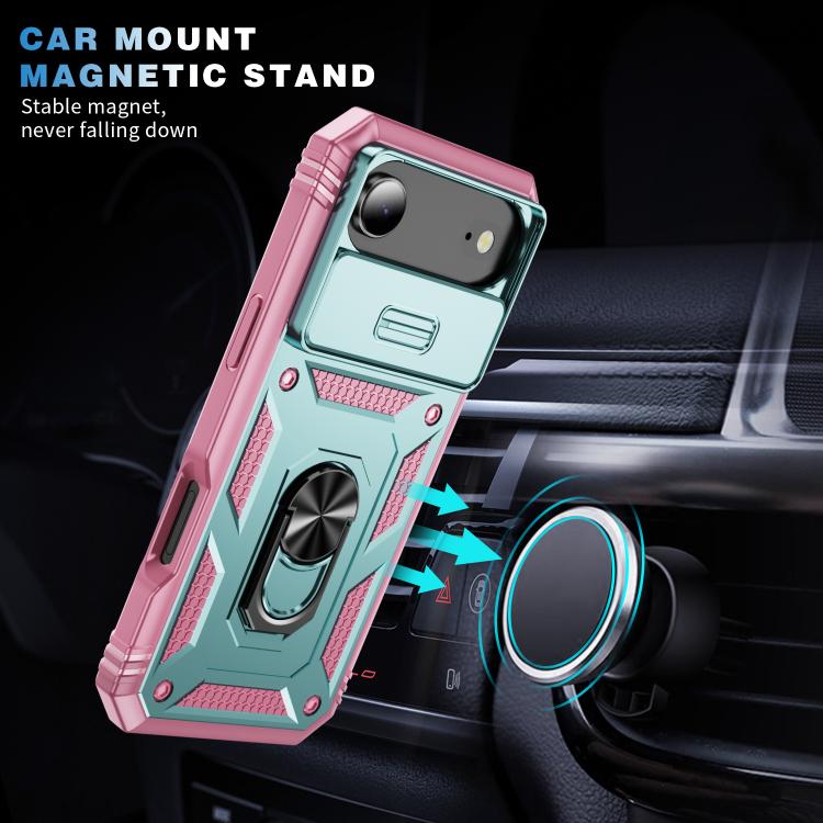 For iPhone Air Sliding Camshield TPU + PC Phone Case with Holder(Green+Pink) - iPhone Air Cases by buy2fix | Online Shopping UK | buy2fix