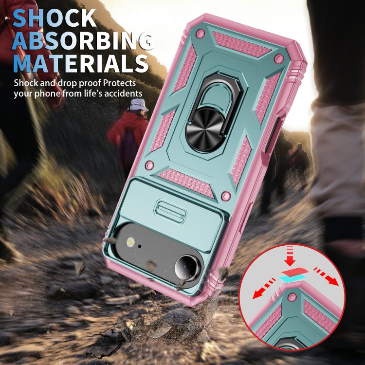 For iPhone Air Sliding Camshield TPU + PC Phone Case with Holder(Green+Pink) - iPhone Air Cases by buy2fix | Online Shopping UK | buy2fix