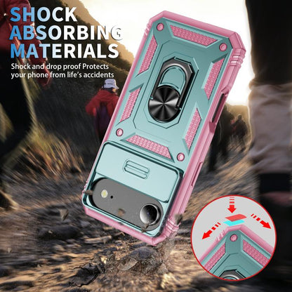 For iPhone Air Sliding Camshield TPU + PC Phone Case with Holder(Green+Pink) - iPhone Air Cases by buy2fix | Online Shopping UK | buy2fix