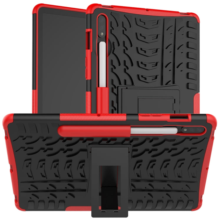 For Samsung Galaxy Tab S8 / Galaxy Tab S7 T870 / T875 Tire Texture Shockproof TPU+PC Protective Case with Holder(Red) by buy2fix