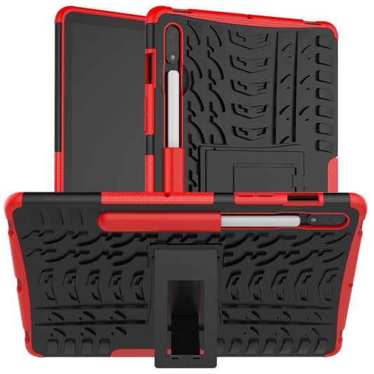 For Samsung Galaxy Tab S8 / Galaxy Tab S7 T870 / T875 Tire Texture Shockproof TPU+PC Protective Case with Holder(Red) by buy2fix