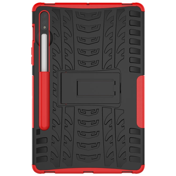For Samsung Galaxy Tab S8 / Galaxy Tab S7 T870 / T875 Tire Texture Shockproof TPU+PC Protective Case with Holder(Red) by buy2fix