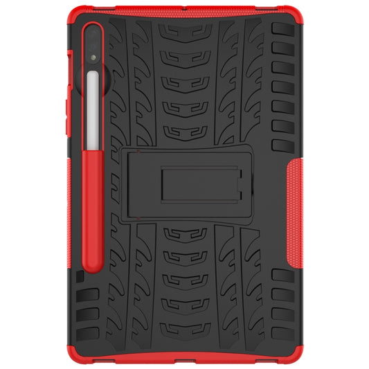 For Samsung Galaxy Tab S8 / Galaxy Tab S7 T870 / T875 Tire Texture Shockproof TPU+PC Protective Case with Holder(Red) by buy2fix