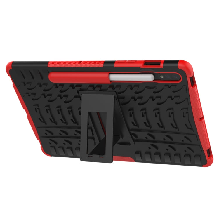 For Samsung Galaxy Tab S8 / Galaxy Tab S7 T870 / T875 Tire Texture Shockproof TPU+PC Protective Case with Holder(Red) by buy2fix