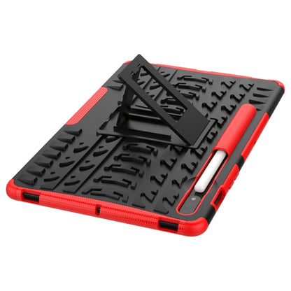 For Samsung Galaxy Tab S8 / Galaxy Tab S7 T870 / T875 Tire Texture Shockproof TPU+PC Protective Case with Holder(Red) by buy2fix