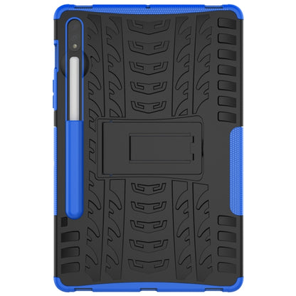 For Samsung Galaxy Tab S8 / Galaxy Tab S7 T870 / T875 Tire Texture Shockproof TPU+PC Protective Case with Holder(Blue) by buy2fix