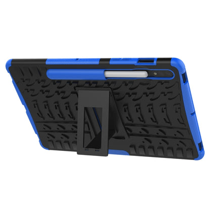 For Samsung Galaxy Tab S8 / Galaxy Tab S7 T870 / T875 Tire Texture Shockproof TPU+PC Protective Case with Holder(Blue) by buy2fix