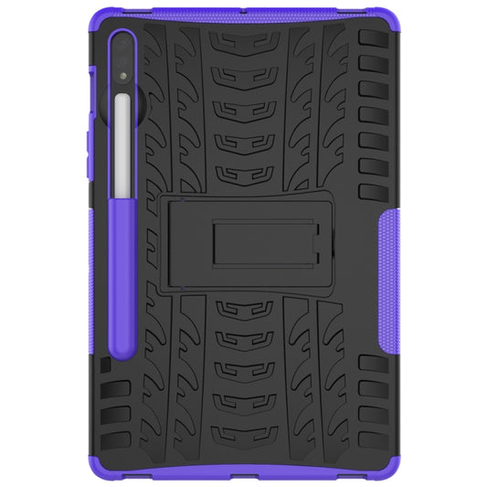 For Samsung Galaxy Tab S8 / Galaxy Tab S7 T870 / T875 Tire Texture Shockproof TPU+PC Protective Case with Holder(Purple) - Galaxy Tab S8 Cases by buy2fix | Online Shopping UK | buy2fix