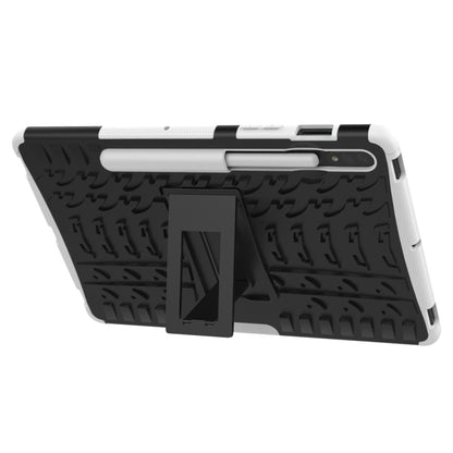 For Samsung Galaxy Tab S8 / Galaxy Tab S7 T870 / T875 Tire Texture Shockproof TPU+PC Protective Case with Holder(White) by buy2fix