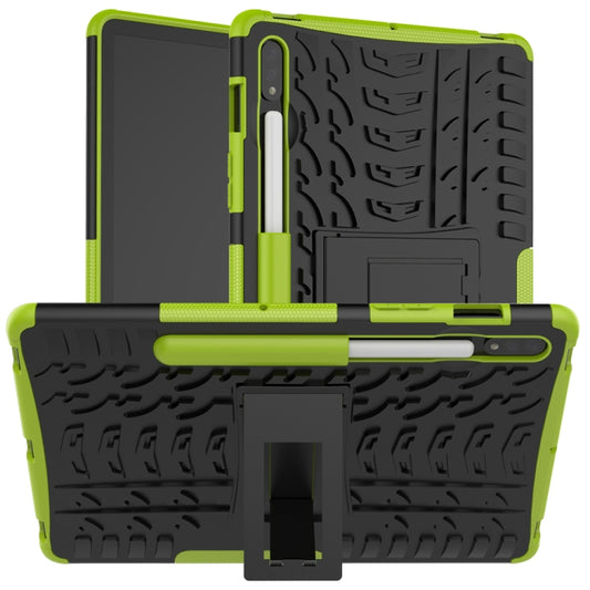 For Samsung Galaxy Tab S8 / Galaxy Tab S7 T870 / T875 Tire Texture Shockproof TPU+PC Protective Case with Holder(Green) by buy2fix